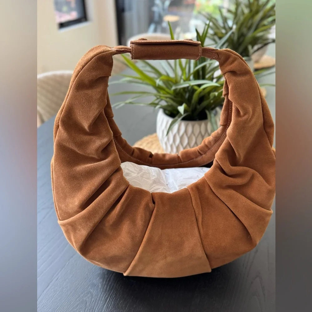 STAUD - Brown Suede Bag with Ruched Design - New - Picture 1 of 5